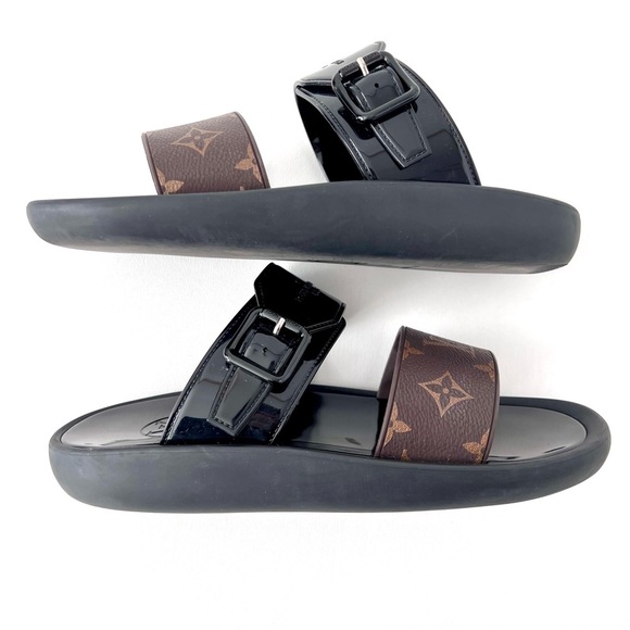 LOUIS VUITTON | Sunbath Slide LV Brown Monogram Logo Canvas Black Rubber EU 39 - Picture 8 of 10